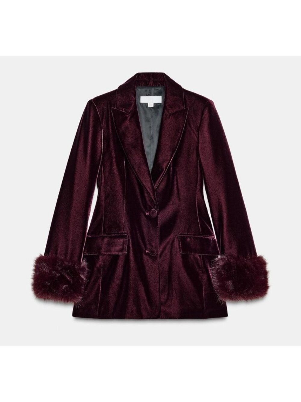Zara Womens Blazer Jacket L Large Burgundy Velvet Faux Fur Cuffs 9760/816 NWT